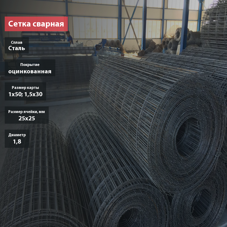 Сетка сварная оцинкованная 25х25х1,8
