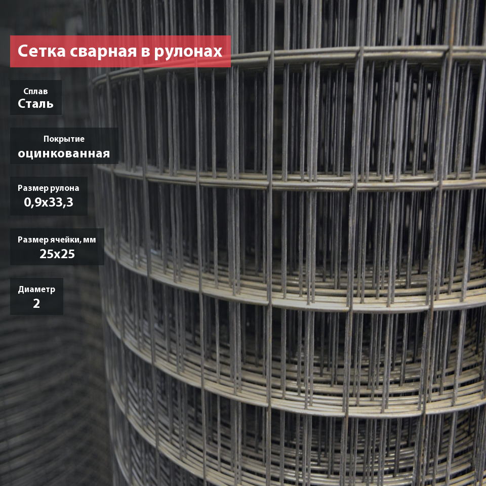 Сетка сварная в рулонах оцинкованная 25х25х2