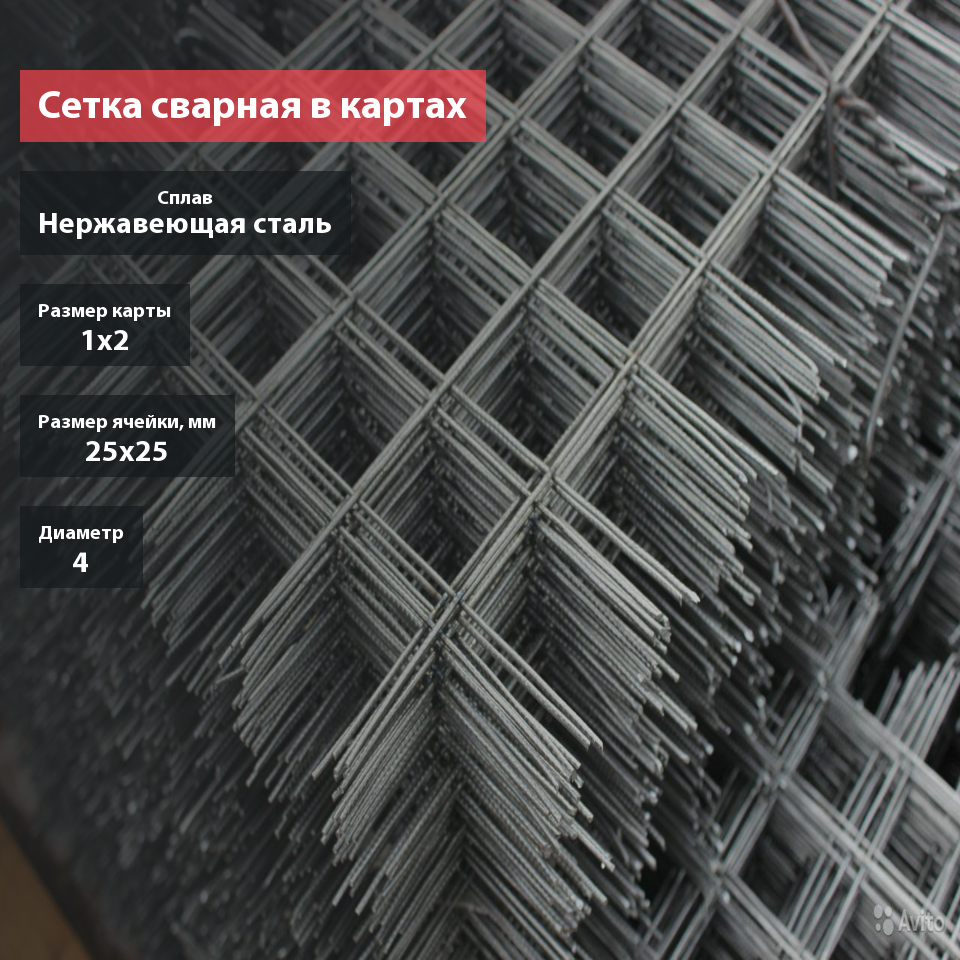 Сетка сварная нержавеющая в картах 25х25х4