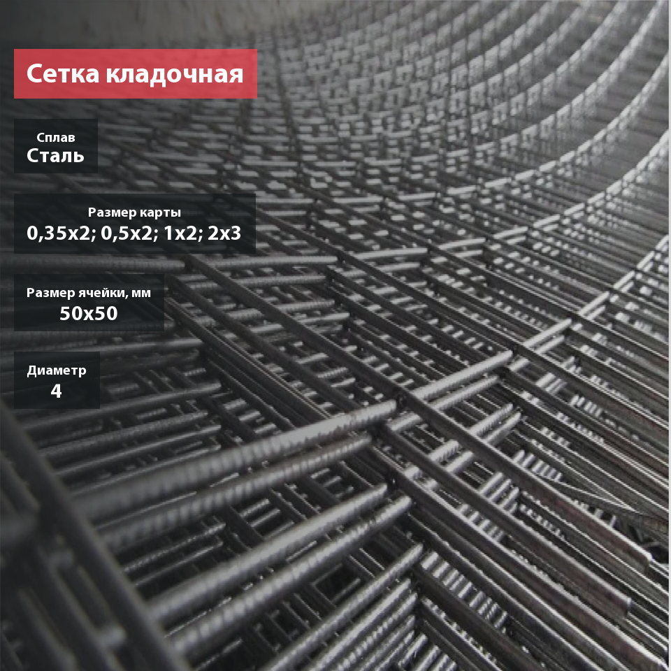 Сетка кладочная сварная в картах 50х50х4
