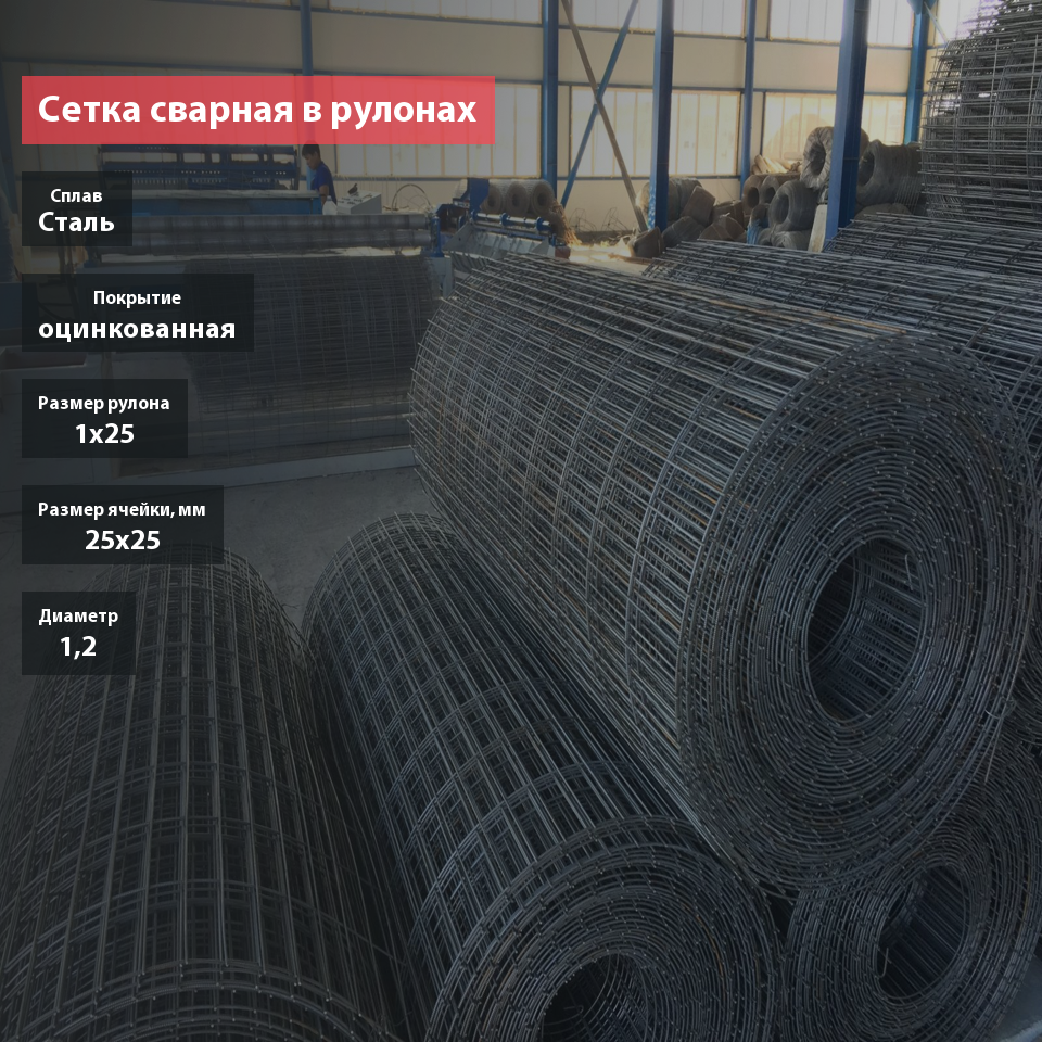 Сетка сварная в рулонах оцинкованная 25х25х1,2